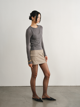 [UNAWARES] Old Money Merino Wool Adjustable Waist Tailored Skirt