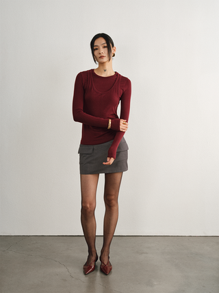 [UNAWARES] Old Money Merino Wool Adjustable Waist Tailored Skirt