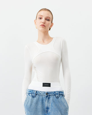 [UNAWARES] Backless Fake Two-Piece Long-Sleeved Top