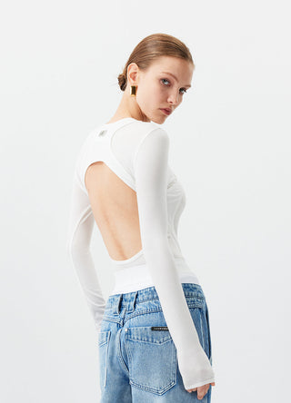 [UNAWARES] Backless Fake Two-Piece Long-Sleeved Top