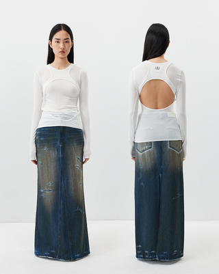 [UNAWARES] Backless Fake Two-Piece Long-Sleeved Top