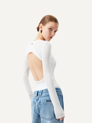 [UNAWARES] Backless Fake Two-Piece Long-Sleeved Top