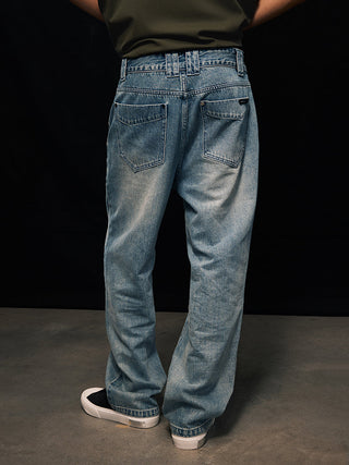 [UNAWARES] Cat Beard Retro Washed Jeans