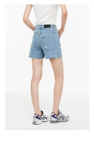 [UNAWARES] Zipper Brushed Ripped Denim Shorts