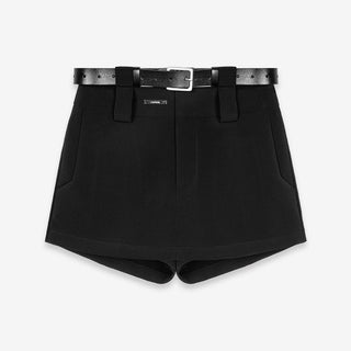 [UNAWARES] Double Layer Belt Buckle Short Suit Pants