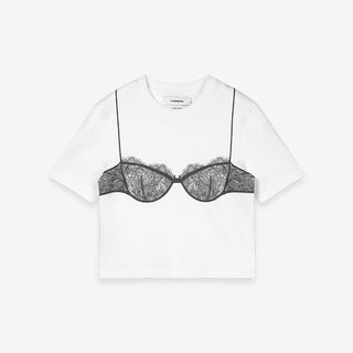 [UNAWARES] Lace Bra Printed Short Sleeve T-Shirt