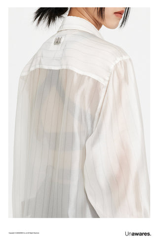 [UNAWARES] Double U Translucent Striped Long Sleeve Shirt