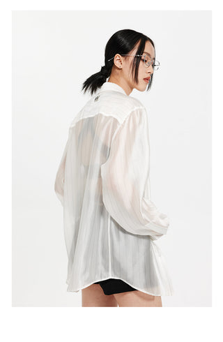 [UNAWARES] Double U Translucent Striped Long Sleeve Shirt