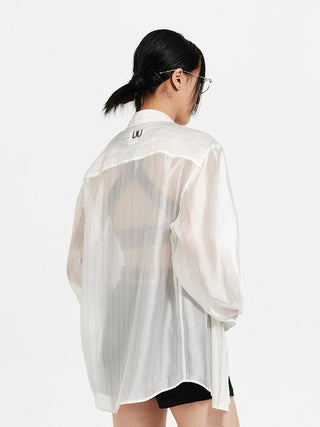 [UNAWARES] Double U Translucent Striped Long Sleeve Shirt