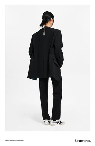 [UNAWARES] Detachable Ribbon Collarless Wide Shoulder Suit