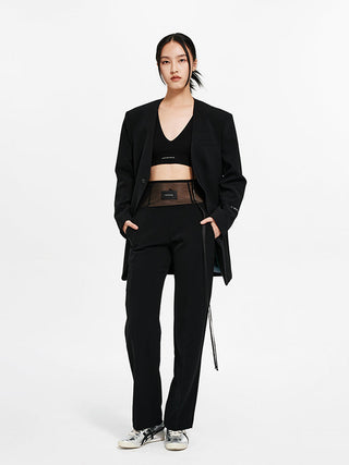 [UNAWARES] Detachable Ribbon Collarless Wide Shoulder Suit