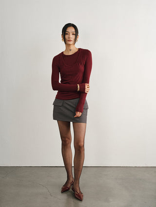 [UNAWARES] Merino Tencel Wool Fake Two-Piece Top