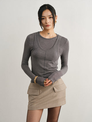 [UNAWARES] Merino Tencel Wool Fake Two-Piece Top