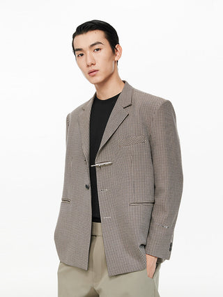 [UNAWARES] Customized Metal Pin Buckle Houndstooth Suit