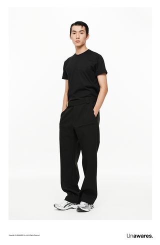 [UNAWARES] Custom Logo Tail Clamp Loose Slim-Fit Pants