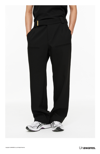 [UNAWARES] Custom Logo Tail Clamp Loose Slim-Fit Pants