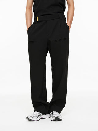 [UNAWARES] Custom Logo Tail Clamp Loose Slim-Fit Pants