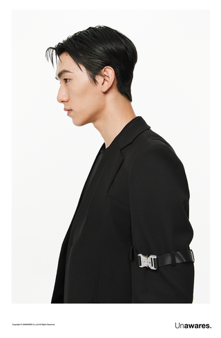 [UNAWARES] Military Buckle Ribbon Inlaid Collar Suit