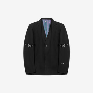 [UNAWARES] Military Buckle Ribbon Inlaid Collar Suit