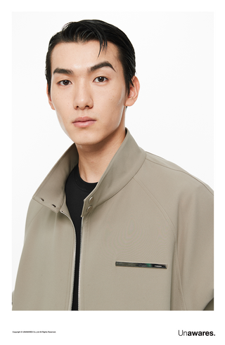 [UNAWARES] Custom Metal Strip Composite Fabric Stand Collar Jacket