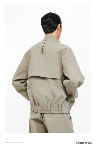 [UNAWARES] Custom Metal Strip Composite Fabric Stand Collar Jacket