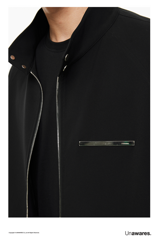 [UNAWARES] Custom Metal Strip Composite Fabric Stand Collar Jacket