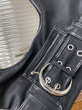 Y2K leather belt buckle bag