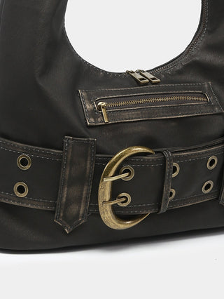 Y2K leather belt buckle bag