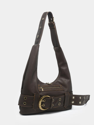 Y2K leather belt buckle bag