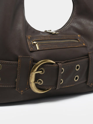 Y2K leather belt buckle bag