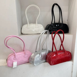 Korean retro bowling patent leather bag