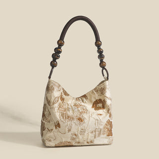 Chinese wood beads woven chain shoulder bag