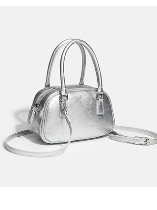 Shiny leather shoulder-length bag