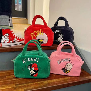 Velvet cartoon embroidery canvas bag