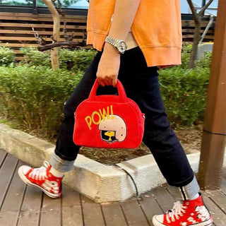 Velvet cartoon embroidery canvas bag