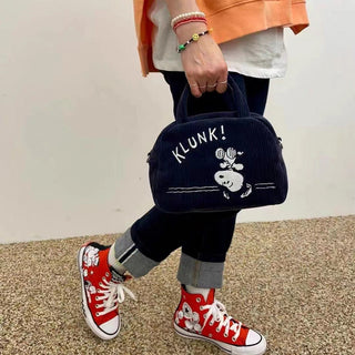 Velvet cartoon embroidery canvas bag