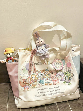 Cute cartoon canvas print shoulder bag