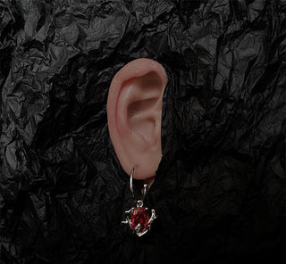 Asymmetrical Red Dark Silver Needle Earrings Bloody Rose