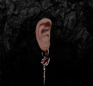 Asymmetrical Red Dark Silver Needle Earrings Bloody Rose