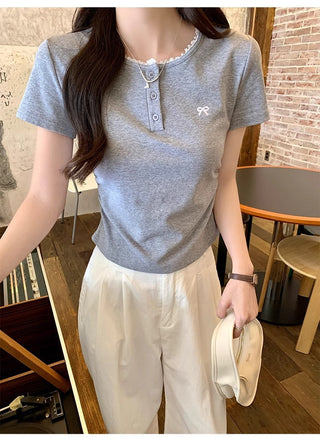 Korean lace design slim T-shirt