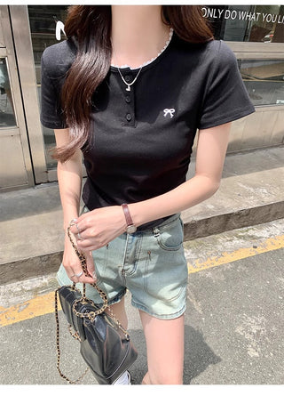 Korean lace design slim T-shirt