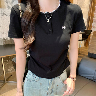 Korean lace design slim T-shirt