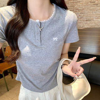 Korean lace design slim T-shirt