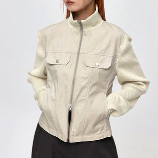 Solid color worker double zipper jacket