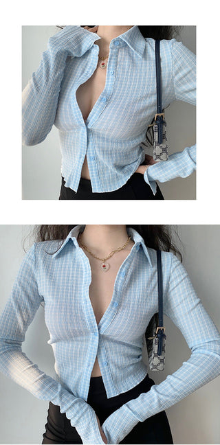 Retro striped slim shirt