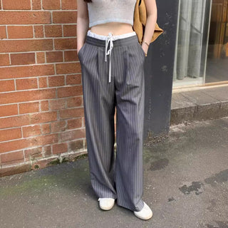 Korean retro contrasting color drawing pants