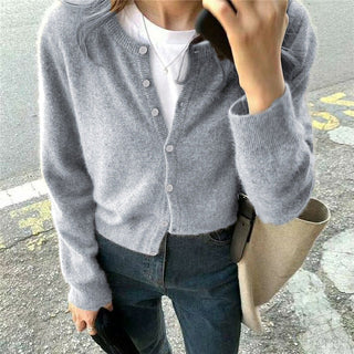 Pure Color Long Sleeve Wool Cardigan