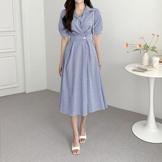 Polo Collar Striped Slim Dress