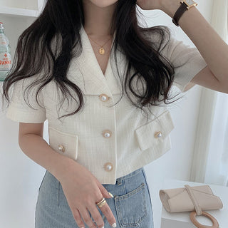 Button Lapel Short Sleeve Coat