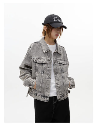 Workwear distressed washed denim jacket